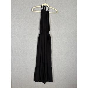 Rolla Coster Dress Medium Black Midi Halter Tiered Cut‎ Out Witchy Boho Resort